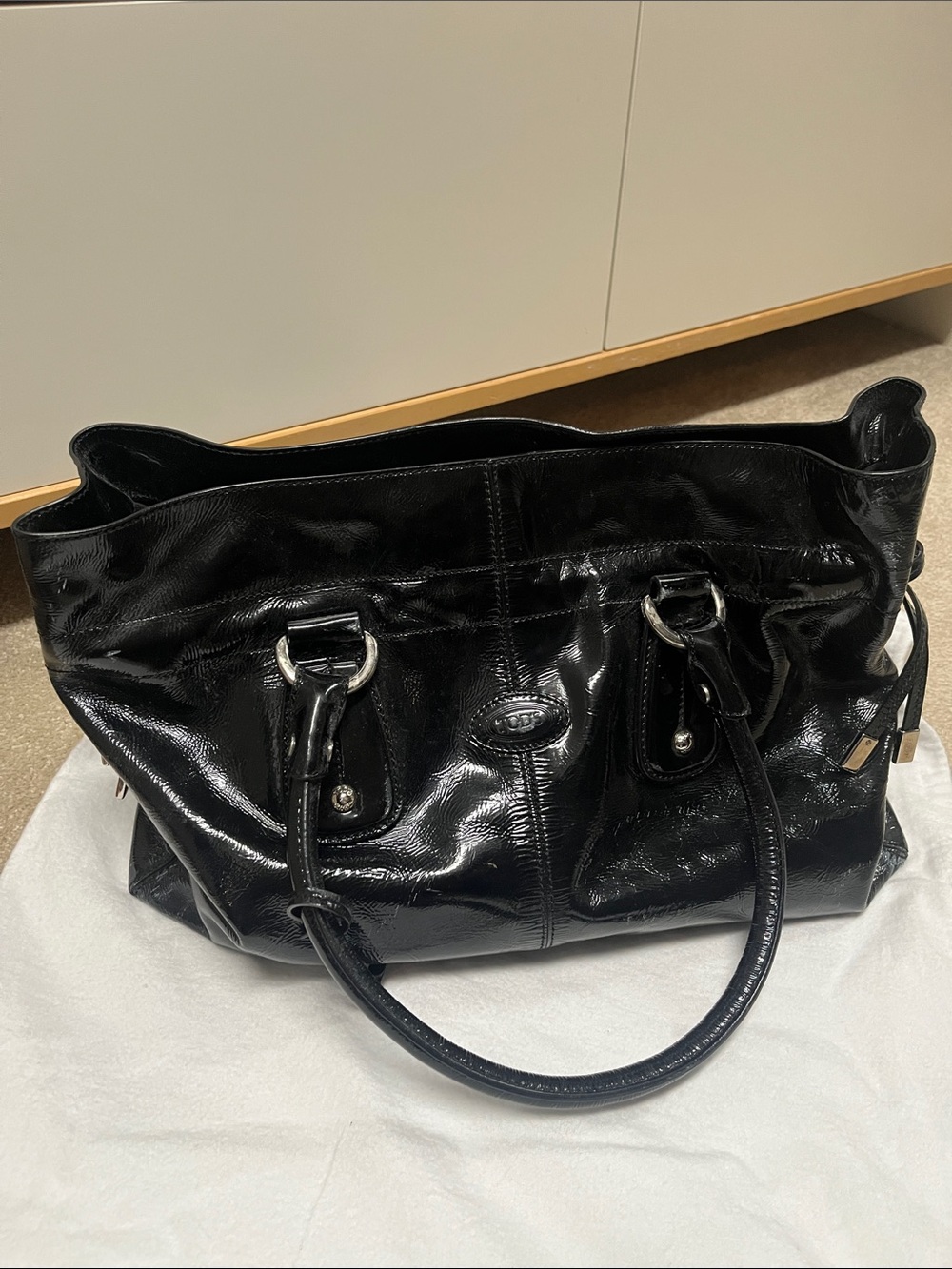 Tod's Black Patent Shoulder Tote